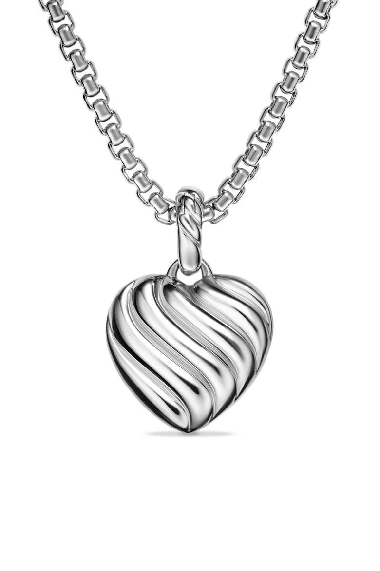 Puffy Heart Amulet in Sterling Silver with Diamonds, 17mm, Alternate, color, STERLING SILVER