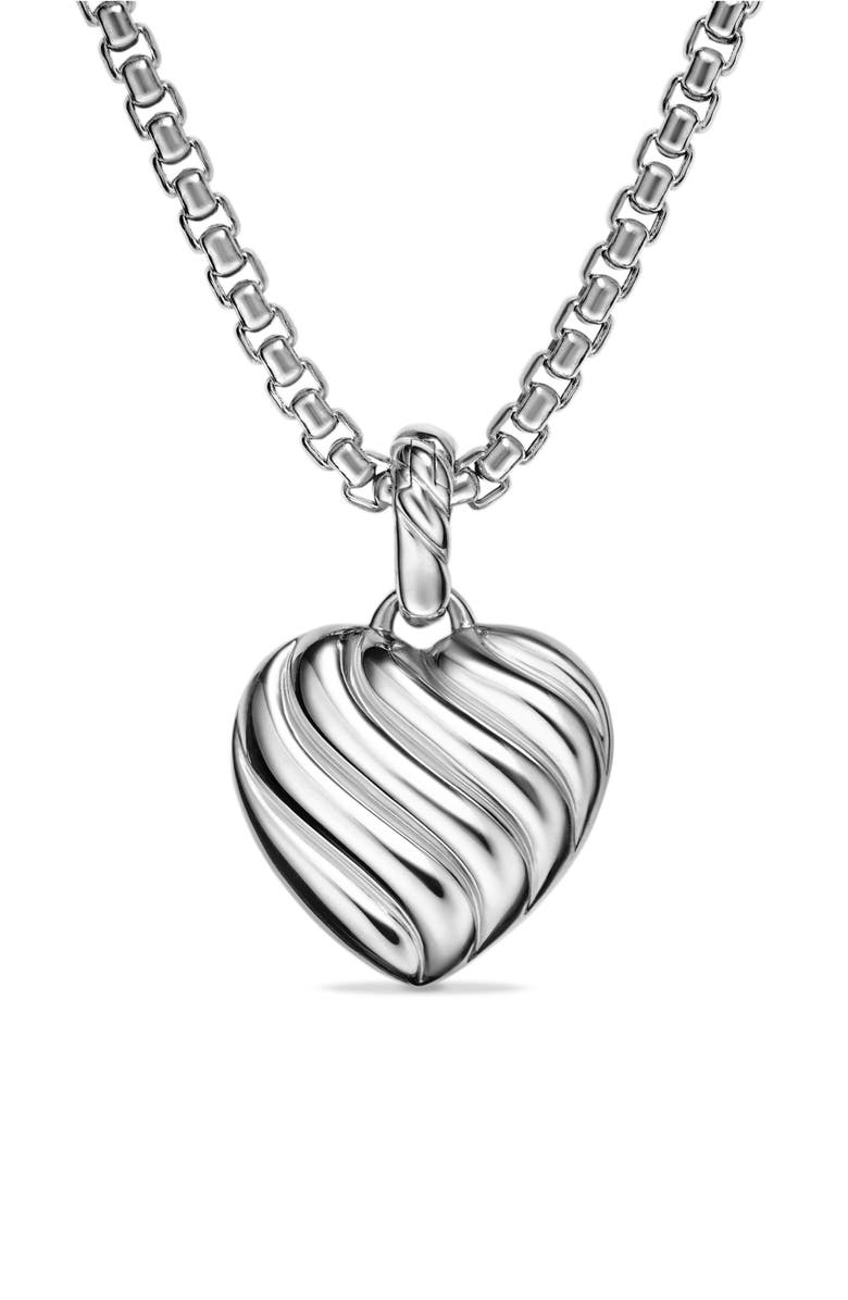 David Yurman Puffy Heart Amulet in Sterling Silver with Diamonds, 17mm, Alternate, color, Sterling Silver
