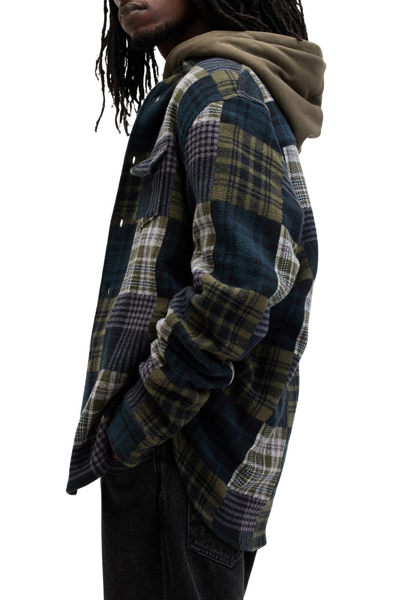 Hopton Plaid Cotton Button-Up Shirt Jacket, Alternate, color, KHAKI GREEN