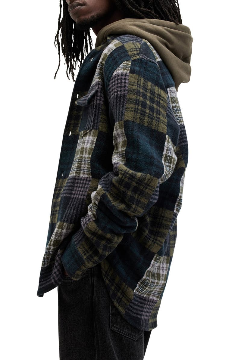 AllSaints Hopton Plaid Cotton Button-Up Shirt Jacket, Alternate, color, Khaki Green