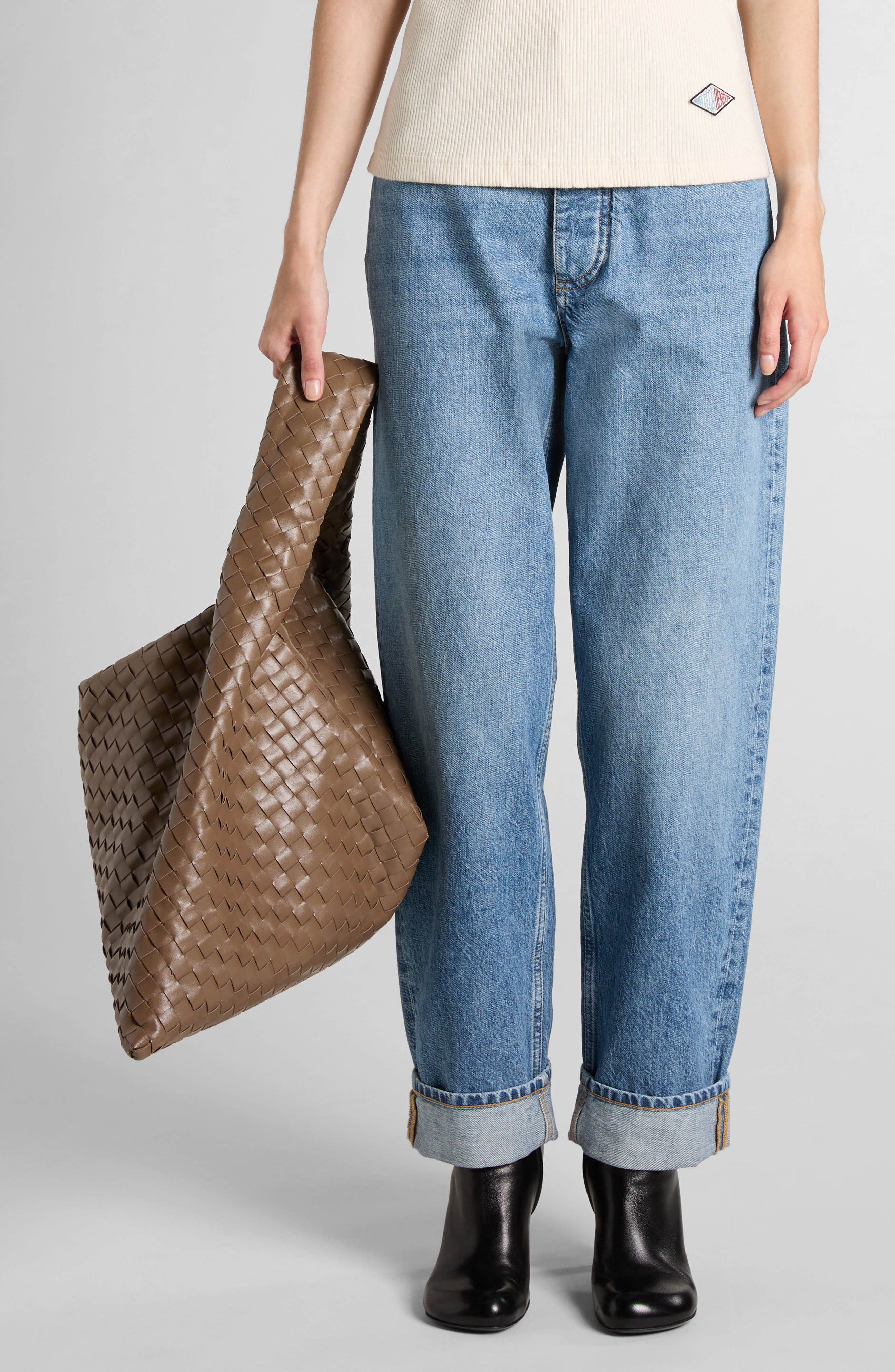 Bottega Veneta Large Hop Intrecciato Leather Hobo Bag, Alternate, color, 2360 Pinecone-M Brass