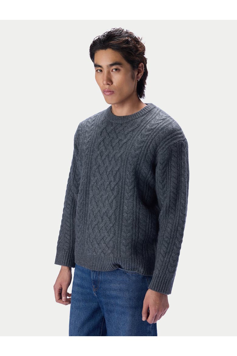 Cashmere Aran Cable-knit Crewneck Sweater, Alternate, color, plum kitten