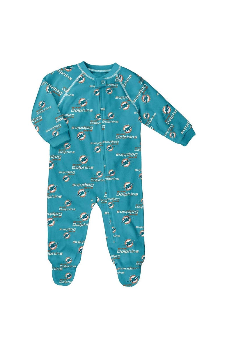 Outerstuff Newborn Aqua Miami Dolphins Allover Print Raglan Full-Zip Jumper, Main, color, Aqua