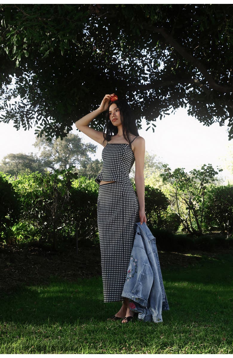 Avec Les Filles Gingham Cotton & Linen Blend Maxi Skirt, Alternate, color, Black/ Cream Gingham