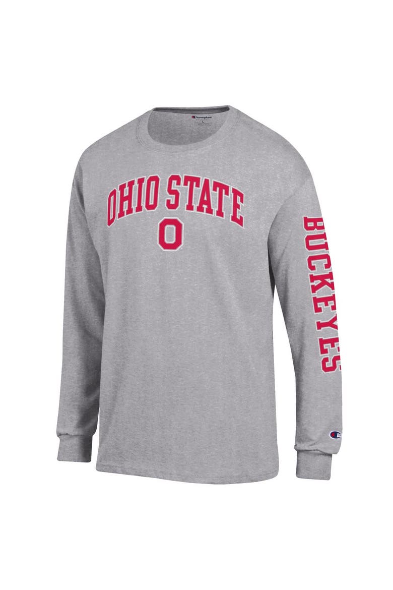 Men's Champion  Heather Gray Ohio State Buckeyes Arch Over Logo 2-Hit Long Sleeve T-Shirt, Alternate, color, Heather Gray