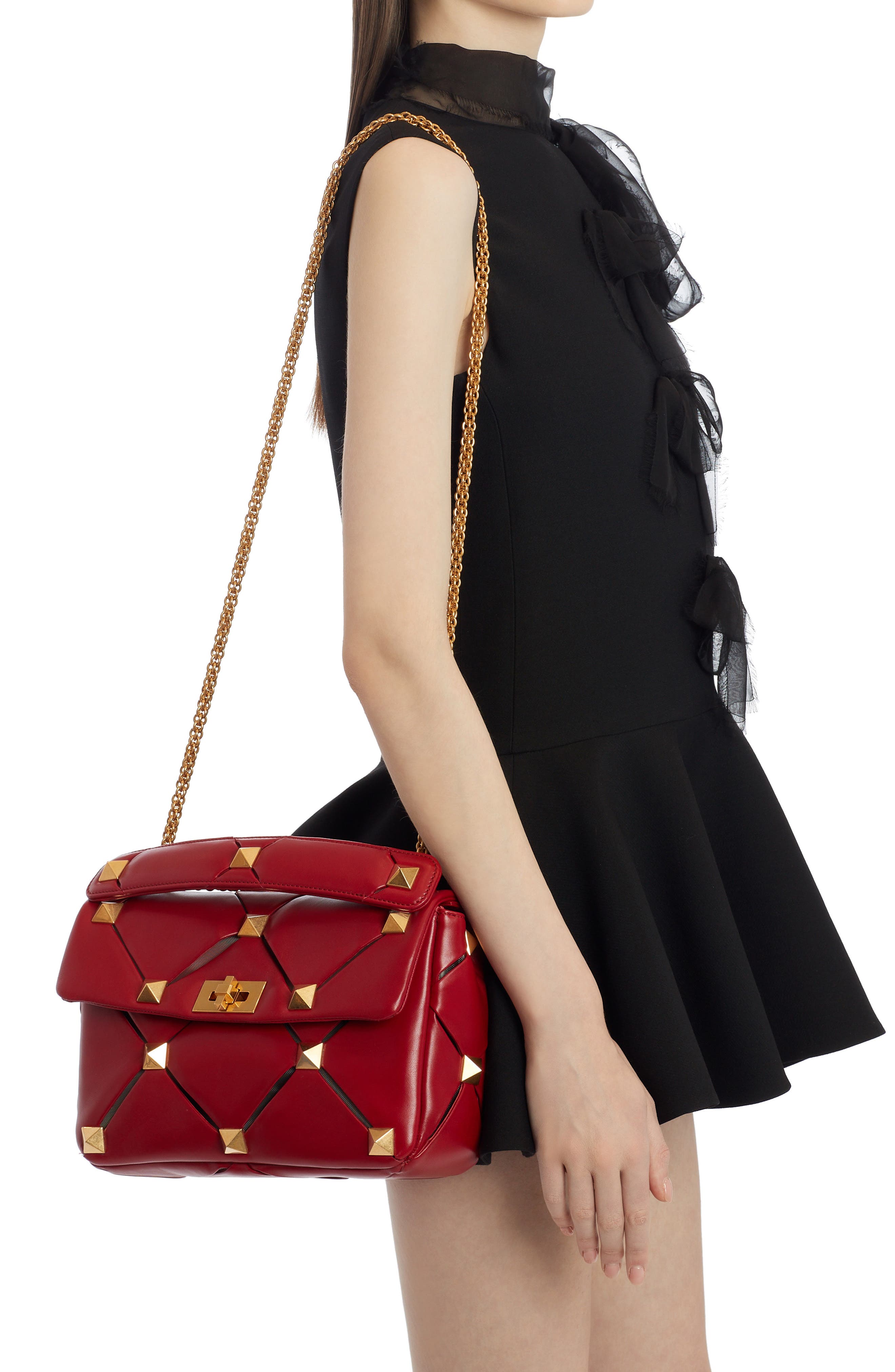 Valentino Garavani Large Roman Stud Craving Leather Top Handle Bag, Alternate, color, 