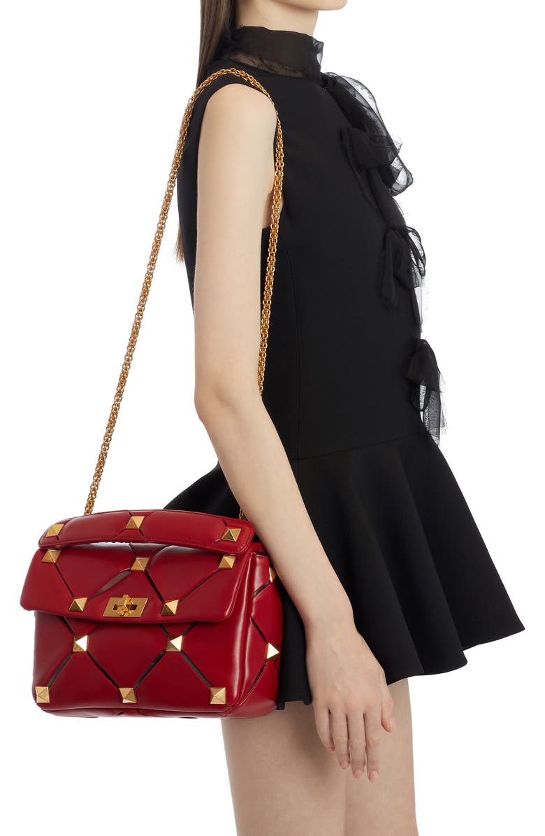 Valentino Garavani Large Roman Stud Craving Leather Top Handle Bag, Alternate, color,