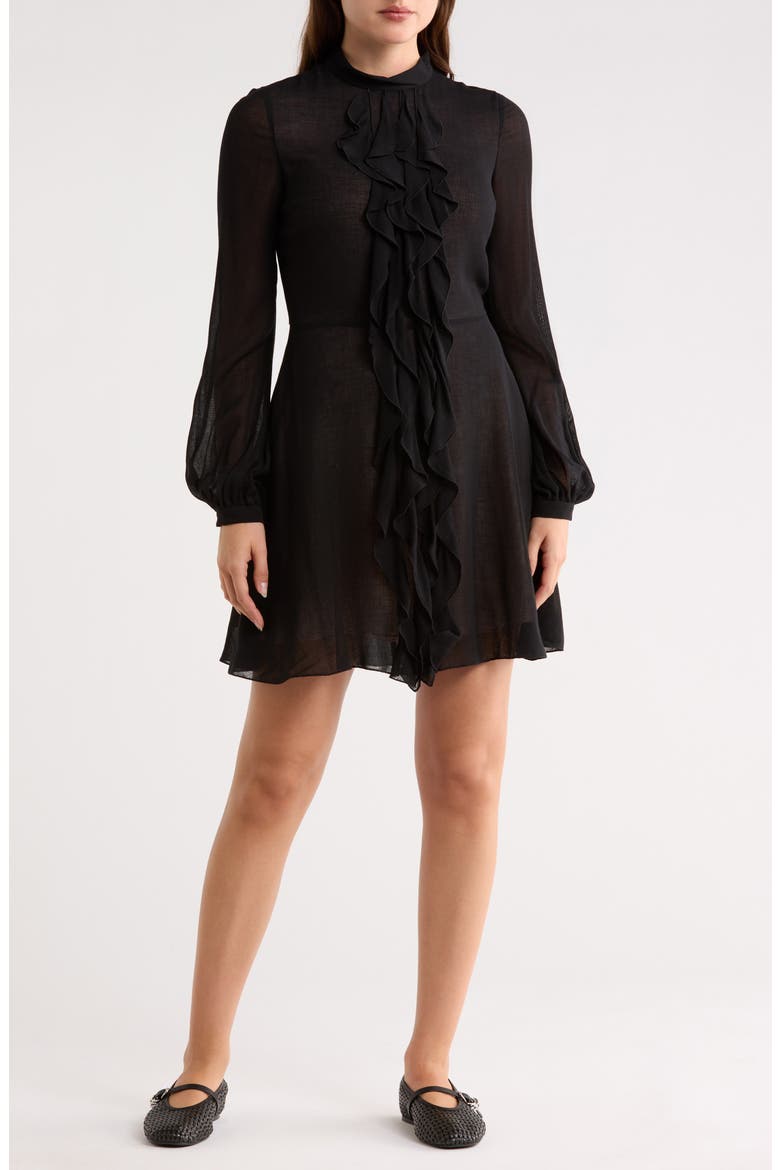 Ruffle Long Sleeve Dress, Main, color, BLACK