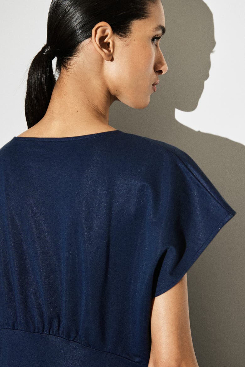 Sculpted Gathered Jersey Midi Dress, Alternate, color, DARK BLUE