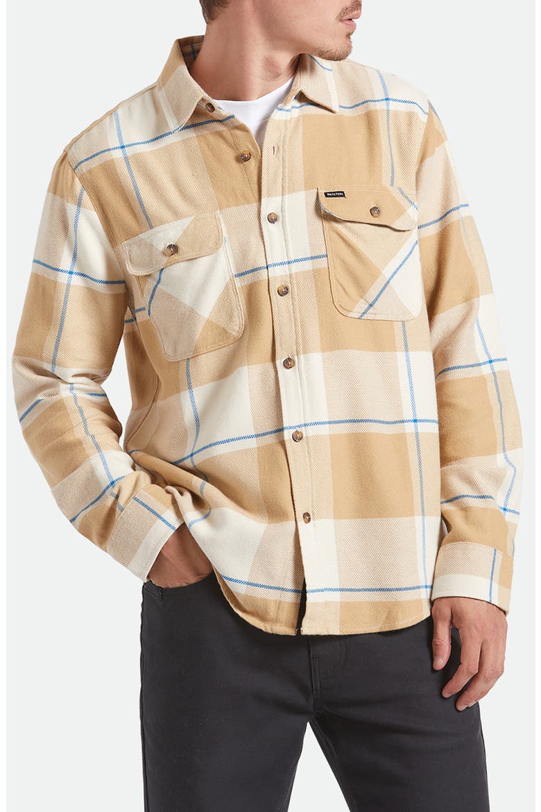Bowery Plaid Flannel Button-Up Shirt, Main, color, WHITECAP/ SAND/ CYBER BLUE