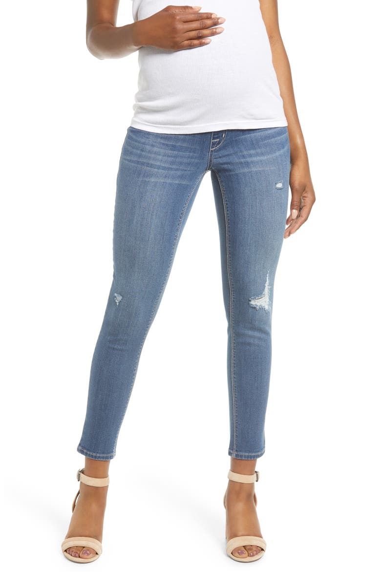 Distressed Ankle Maternity Skinny Jeans, Main, color, CHRISTINA