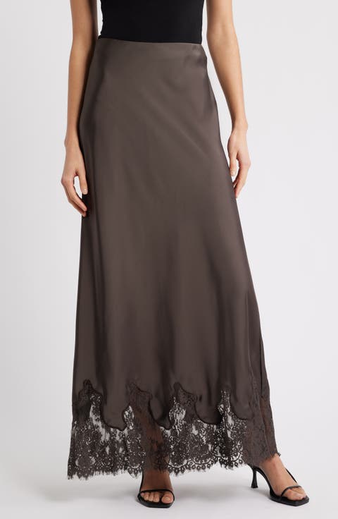 Alira Satin & Lace Midi Skirt