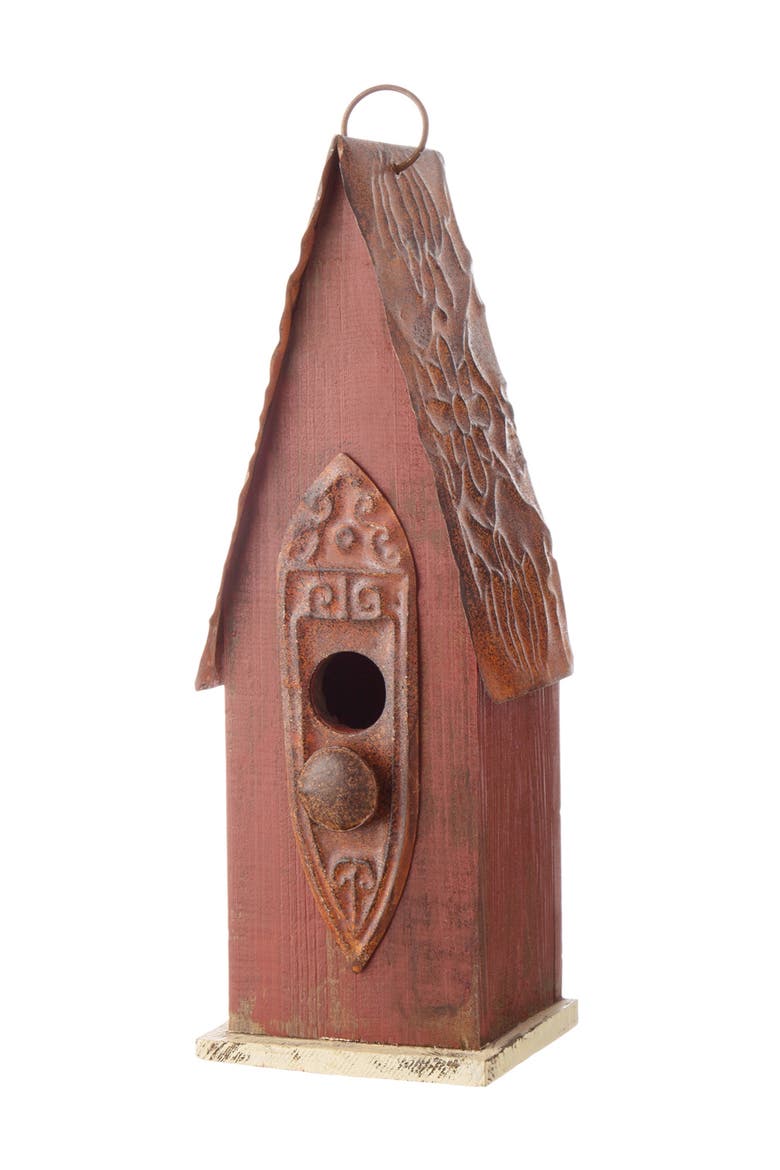 13.25"H Retro Wooden Distressed Garden Birdhouse, Main, color, Red