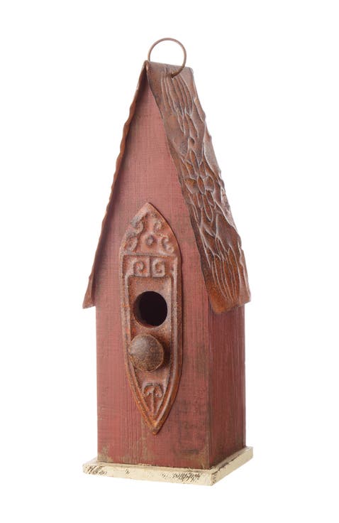13.25"H Retro Wooden Distressed Garden Birdhouse