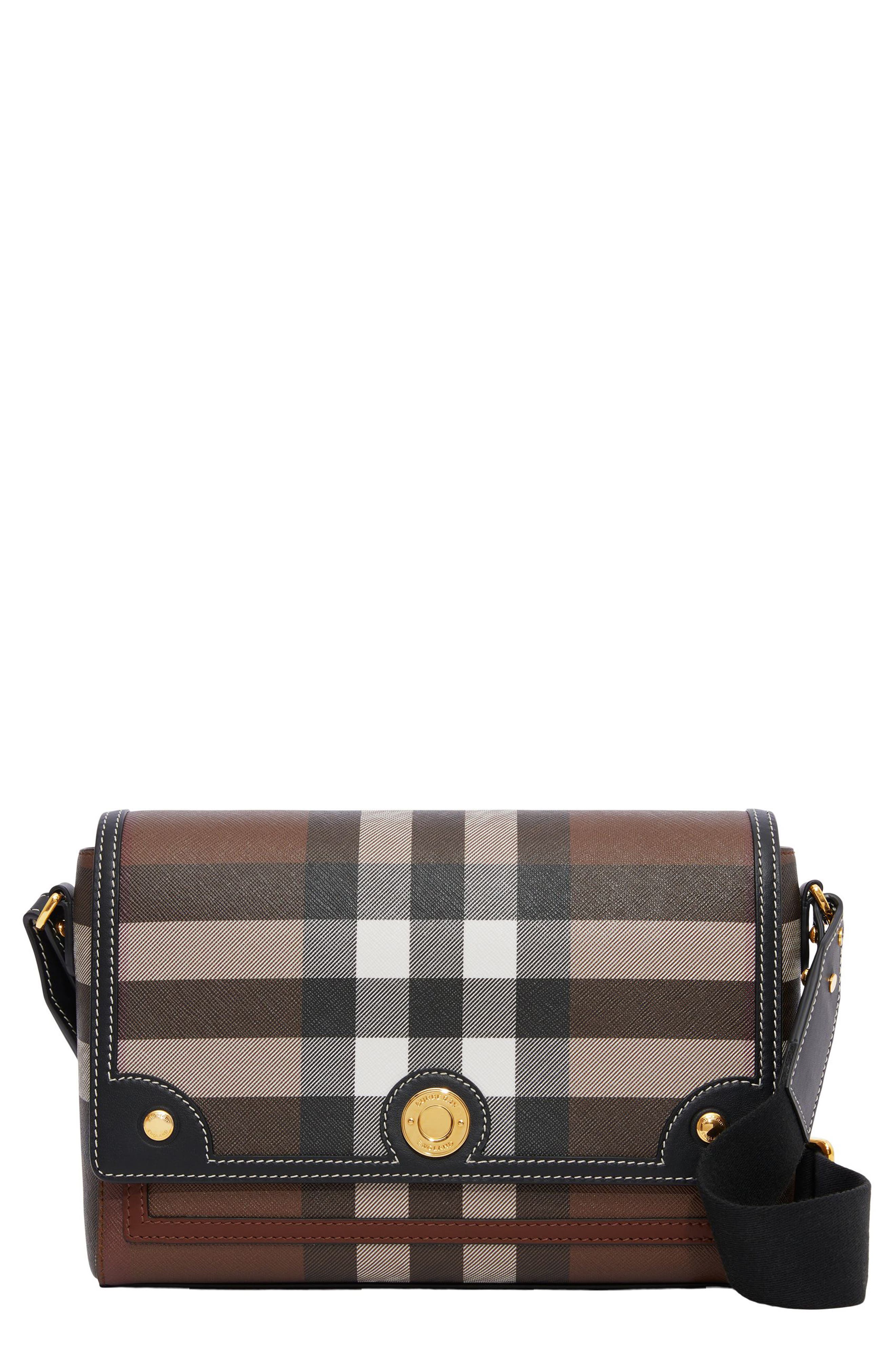 Burberry Medium Note Check & Leather Crossbody Bag, Main, color, 