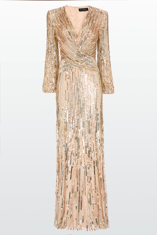 Jenny Packham Cosmos Sequined Strong-shoulder Gown