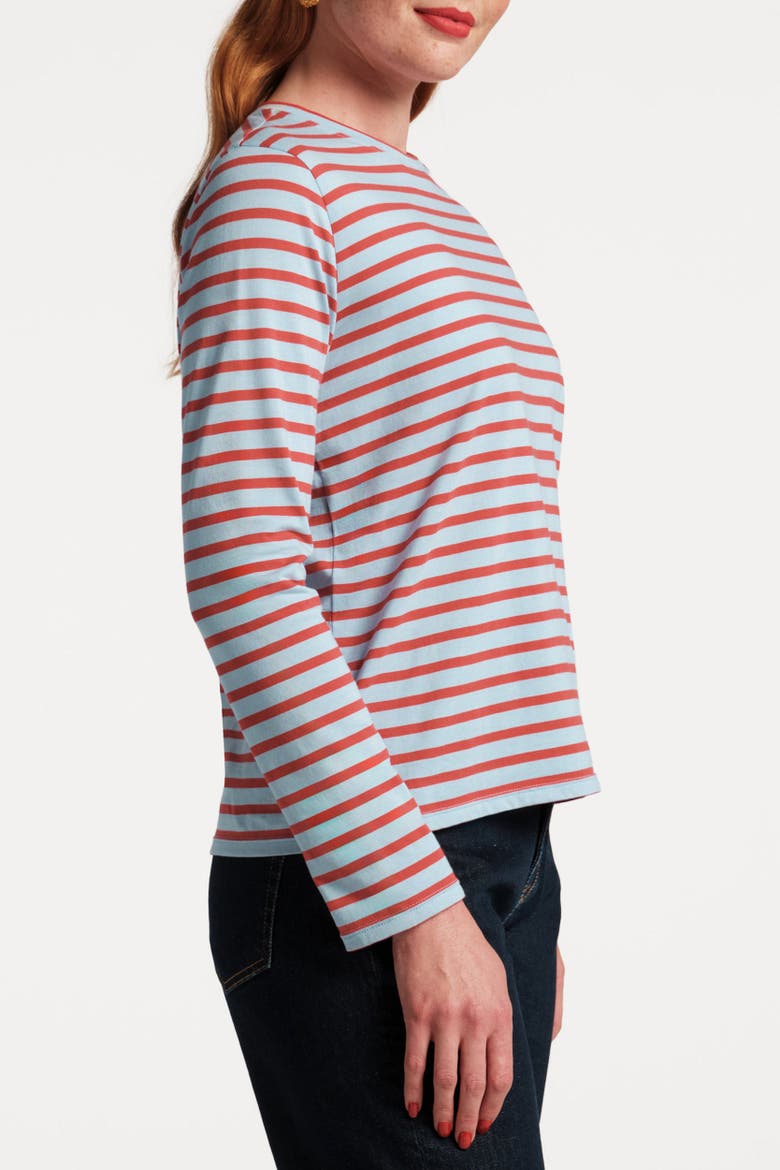 Long Sleeve Striped Tee Shirt Stripe 100% Pima Cotton, Alternate, color, Light Blue/Red