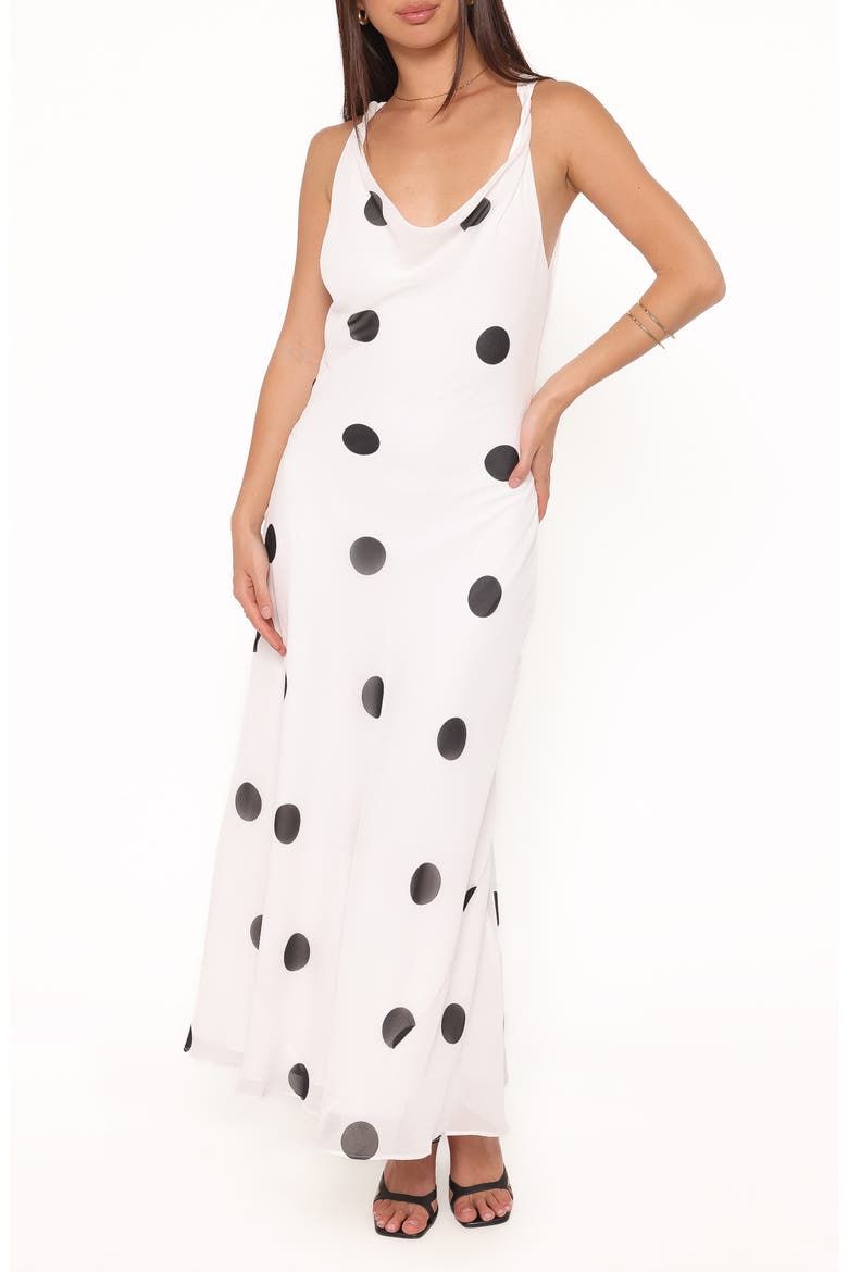 Collette Cowl Neck Sleeveless Maxi Dress, Main, color, WHITE POLKA DOT