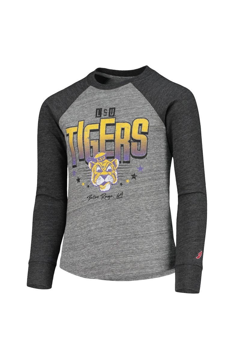 LEAGUE COLLEGIATE WEAR Youth League Collegiate Wear Heathered Gray LSU Tigers Baseball Tri-Blend Raglan Long Sleeve T-Shirt, Alternate, color,