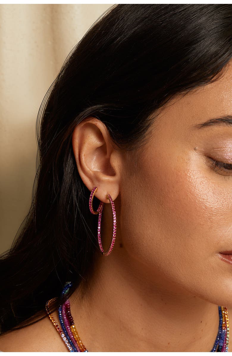 Bony Levy Large El Mar Inside Out Hoop Earrings, Alternate, color, 18K Yellow Gold - Ruby