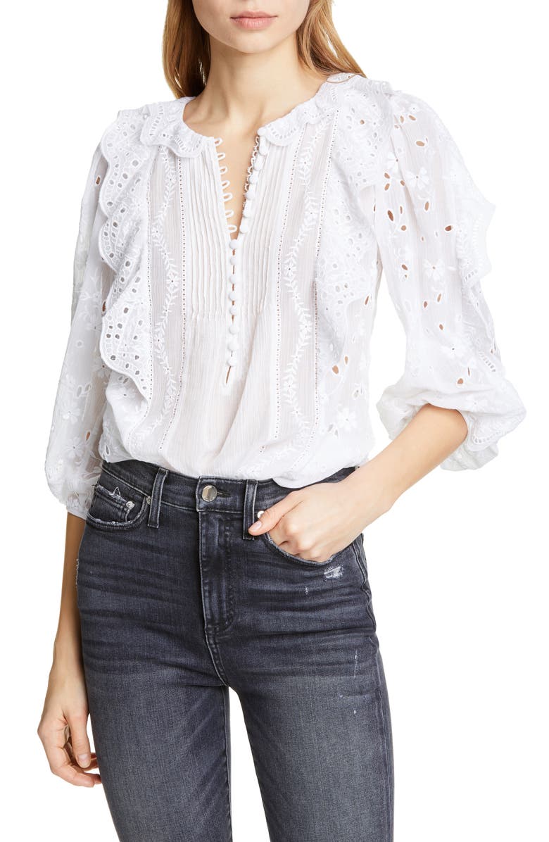 Rebecca Taylor Livy Ruffle Eyelet Top, Main, color, 