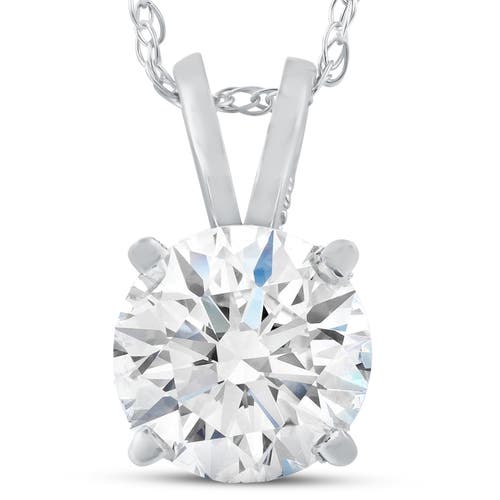 Bliss Diamond Certified 1ct Round Diamond Solitaire Pendant Gold Necklace Lab Grown In 14k White Gold