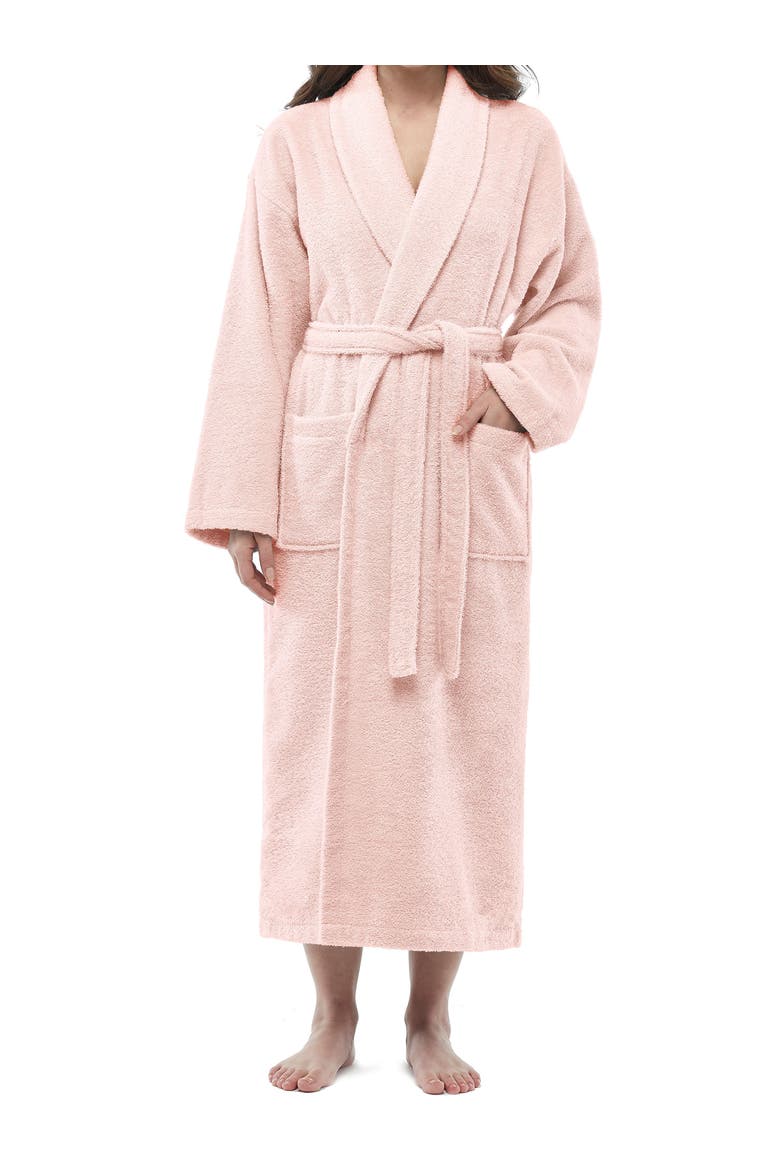 Shawl Collar Turkish Terry Cotton Bathrobe for Women, Main, color, Pink