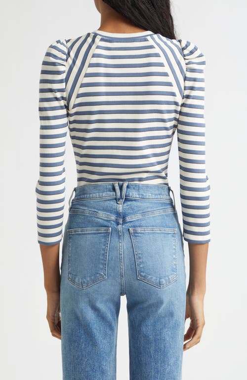 Veronica Beard Delano Stripe Raglan Sleeve Top In Blue