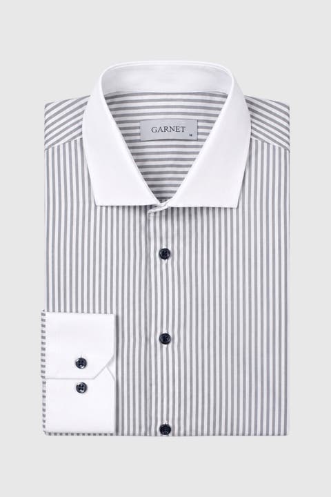 Men's Regular-fit Striped Contrast-collar Dress Shirt