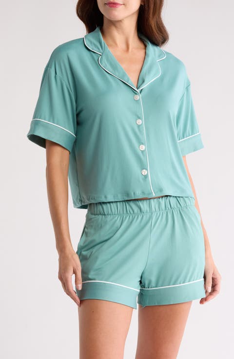 Kine Short Sleeve Button-Up Shirt & Shorts Pajamas