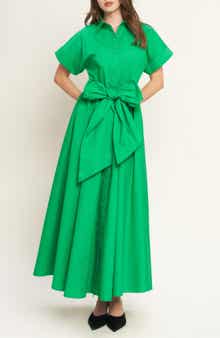 FLYING TOMATO Short Sleeve Maxi Shirtdress