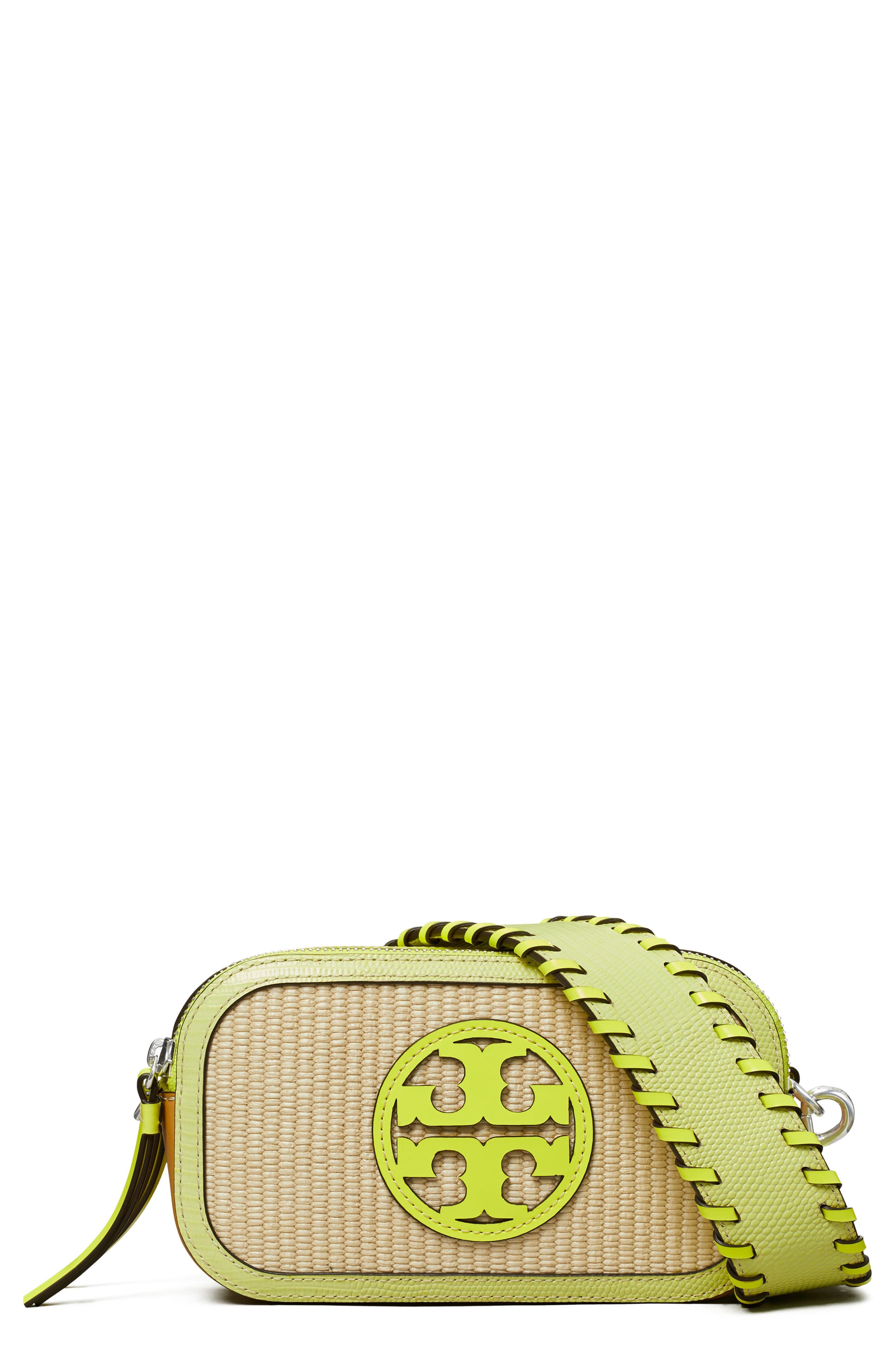 Tory Burch Mini Miller Raffia Crossbody Bag, Main, color, 