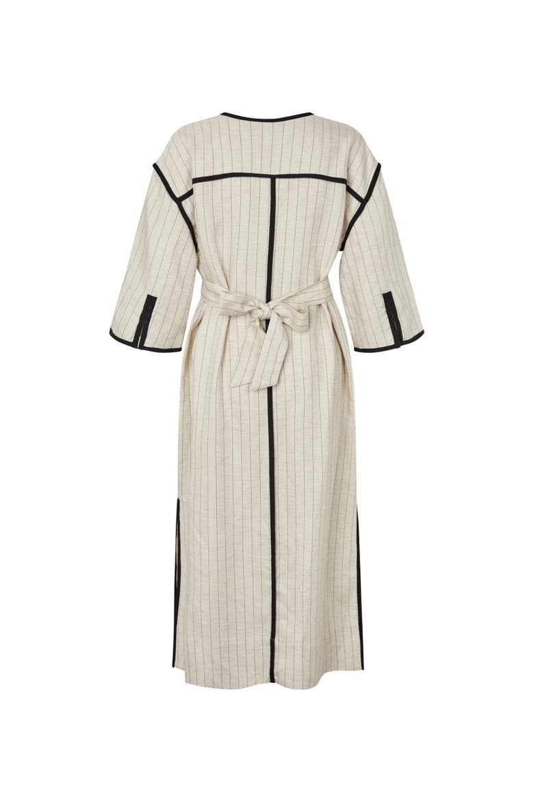 Maneyla Linen-Blend V-Neck Dress, Alternate, color, Fog