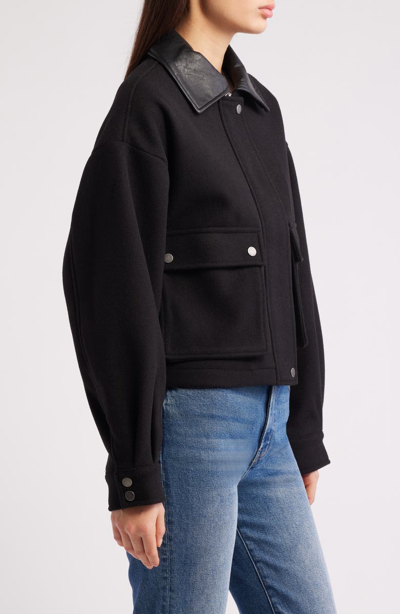 Lucky Brand Faux Leather Collar Crop Bomber Jacket, Alternate, color, Black