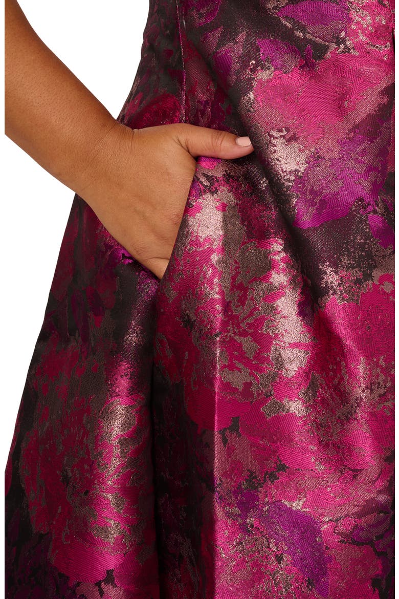 Metallic Floral Jacquard Fit & Flare Dress, Alternate, color, MAGENTA/ ORCHID MULTI