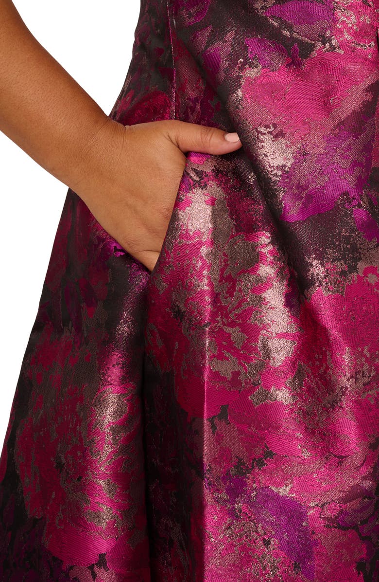 Adrianna Papell Metallic Floral Jacquard Fit & Flare Dress, Alternate, color, 