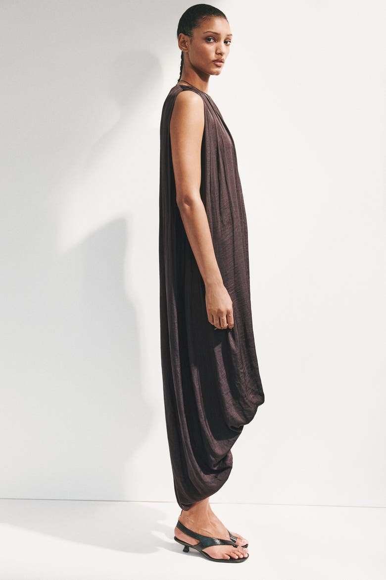 Draped Bubble-hem Dress, Main, color, Dark brown