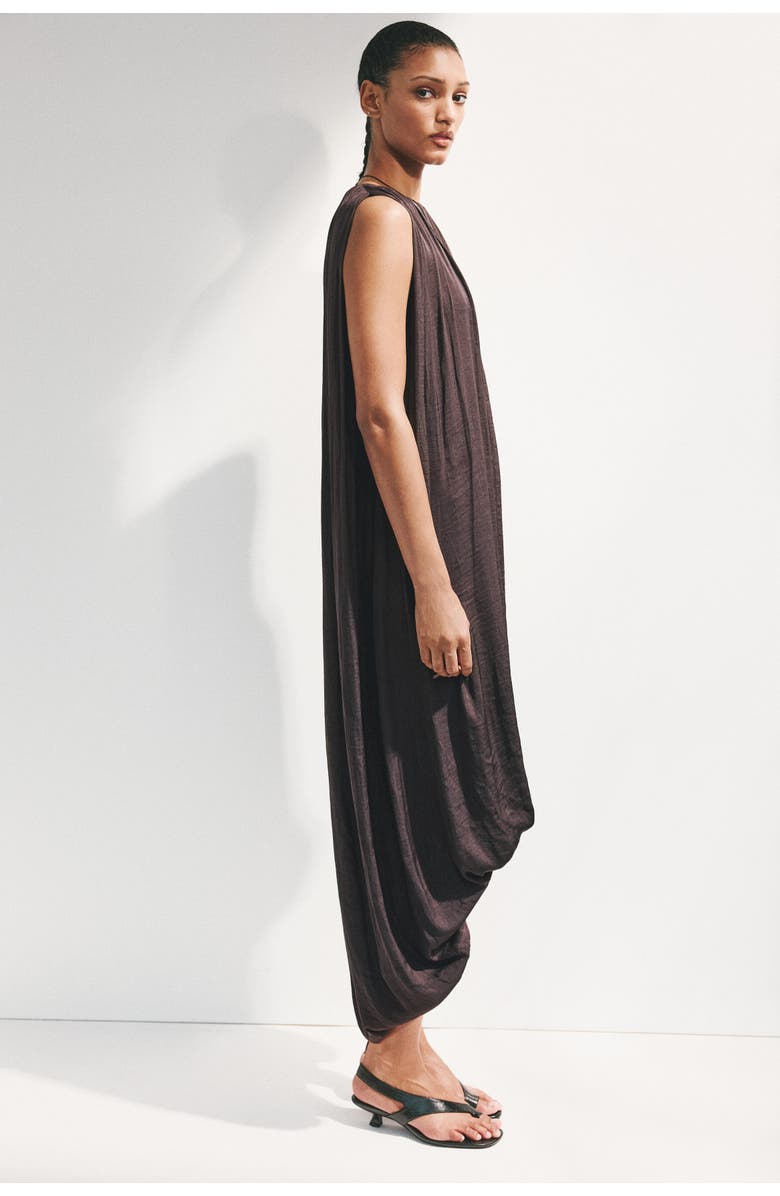 H&M Draped Bubble-hem Dress, Alternate, color, Dark Brown