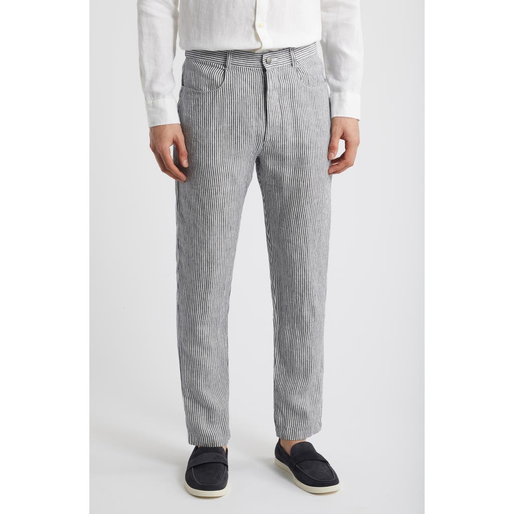 Alex Crane Cham Linen Straight Leg Pants In Lines