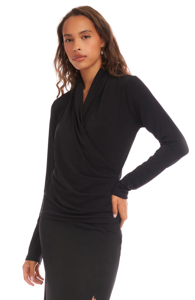 Karen Kane Travel Jersey Drape Cross Front Top, Alternate, color, Black