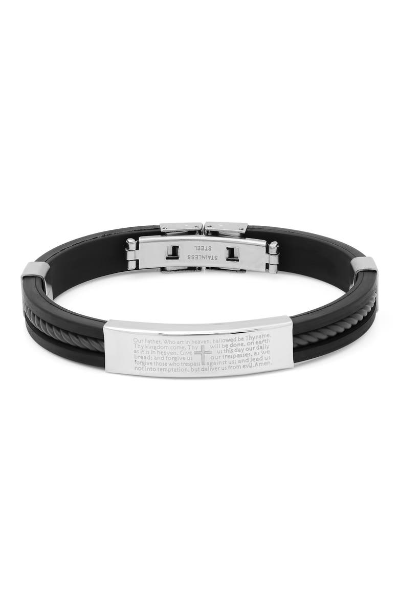 Men's Stainless Steel Lord's Prayer Rubber Strap Bracelet, Main, color, BLACK-METALLIC