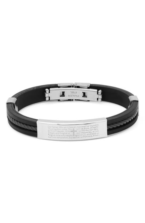 Men's Stainless Steel Lord's Prayer Rubber Strap Bracelet