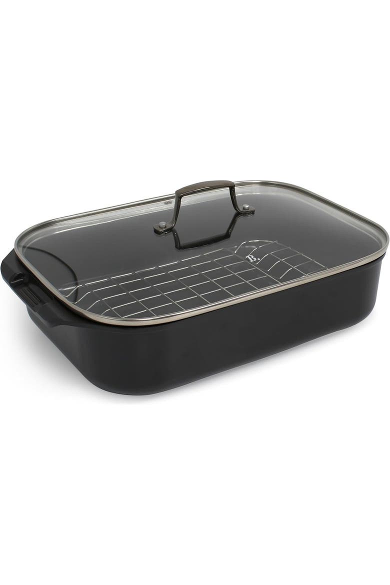 Roasting Pan with Lid and Roasting Rack, Alternate, color, Black