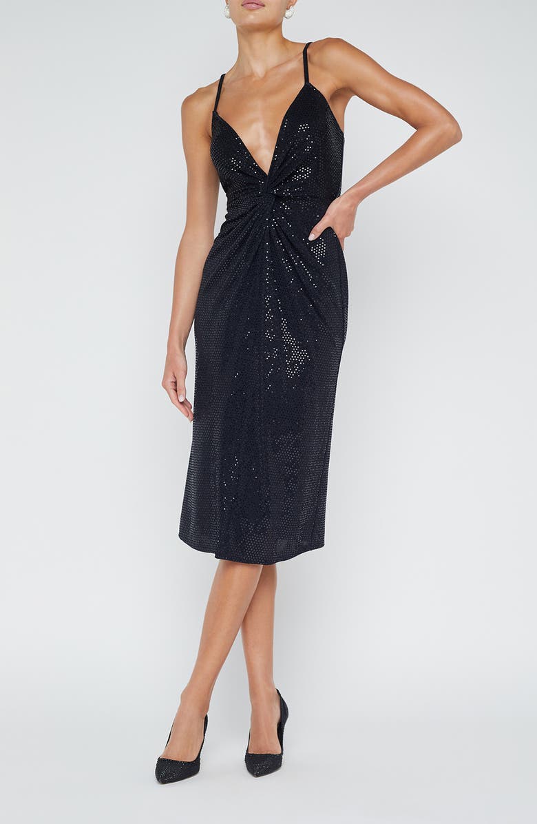L'AGENCE Chatou Twist Front Shimmer Dot Dress, Main, color, Black