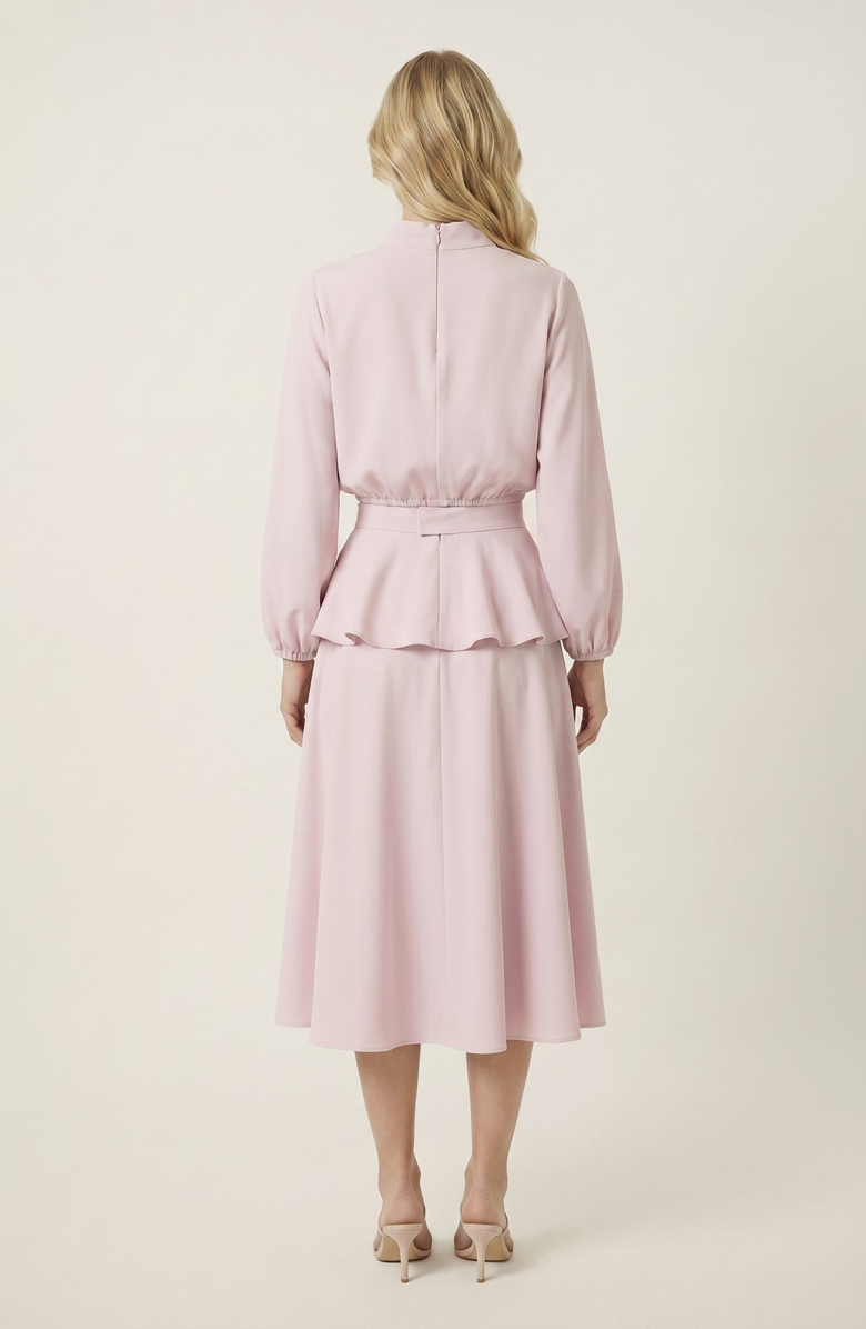 Modenaire Mock Neck Peplum Top And Mini Skirt Set, Alternate, color, Pastel Pink