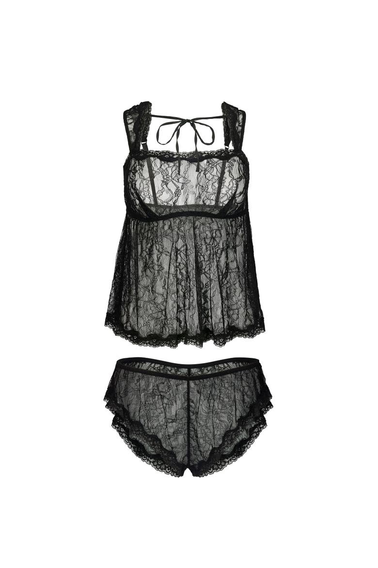 Ettie Cami & Shorts Set Lingerie, Alternate, color, Black