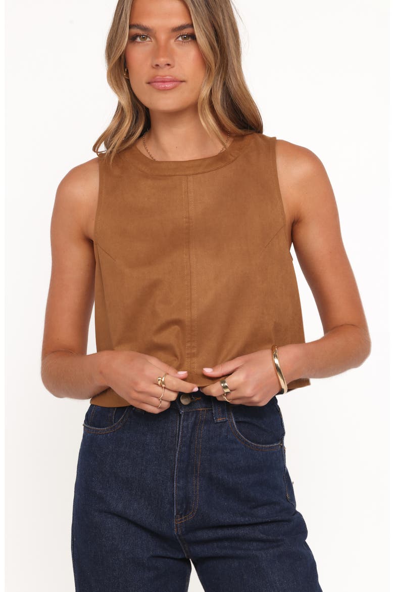 Charles Sleeveless Faux Suede Top, Alternate, color, CAMEL
