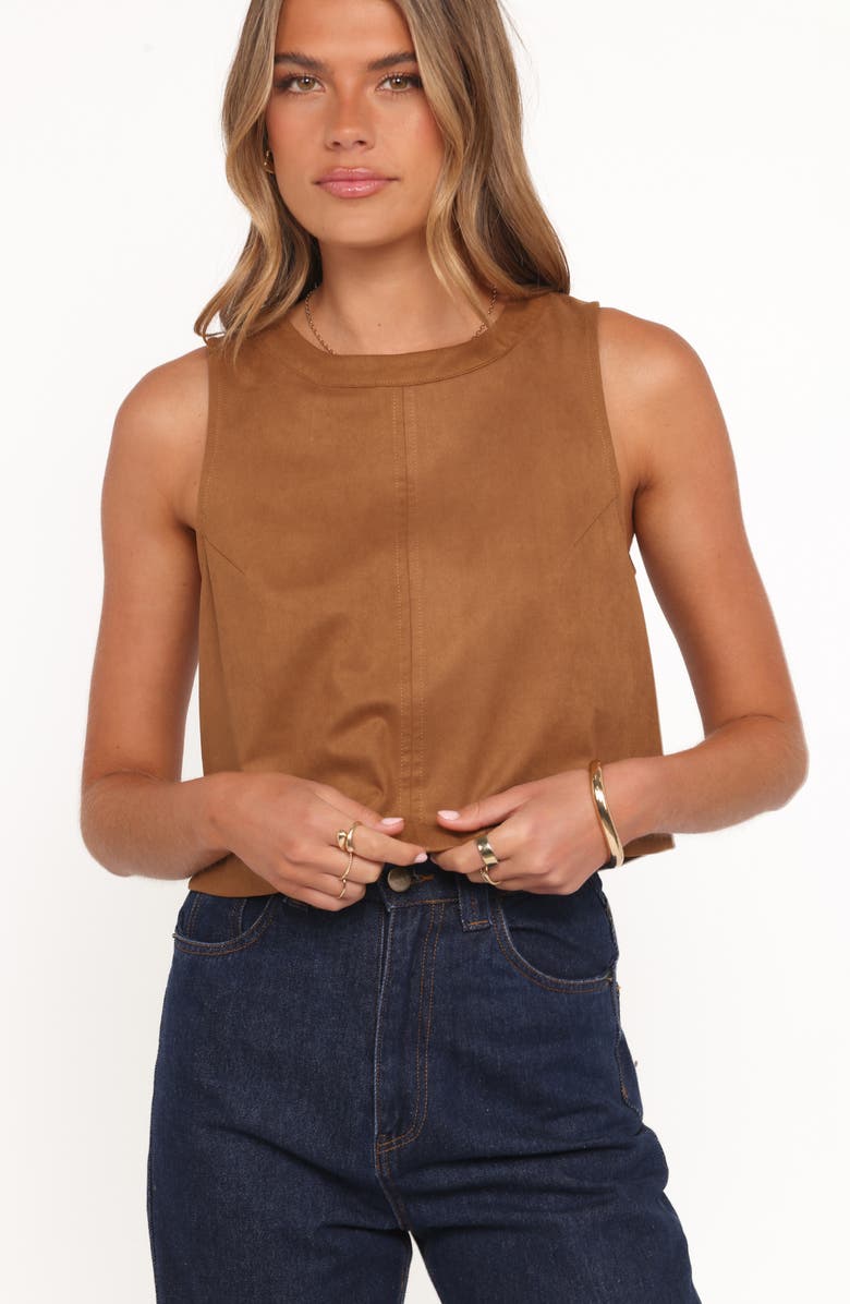 Petal & Pup Charles Sleeveless Faux Suede Top, Alternate, color, Camel