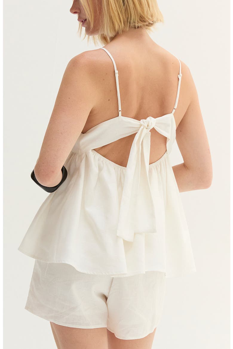 Tie Back Babydoll Linen Blend Top, Alternate, color, White