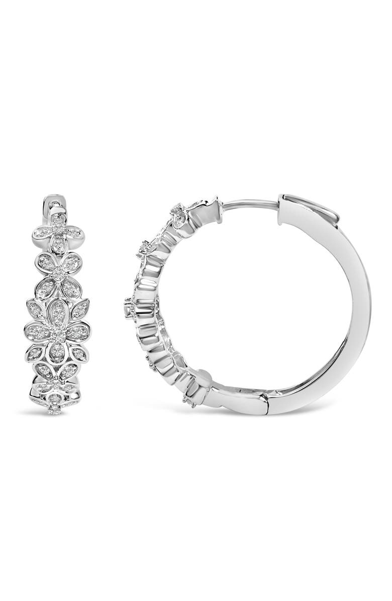 Haus of Brilliance Silver 1/2 Cttw Diamond Floral Motif Hoop Earrings, Alternate, color, White